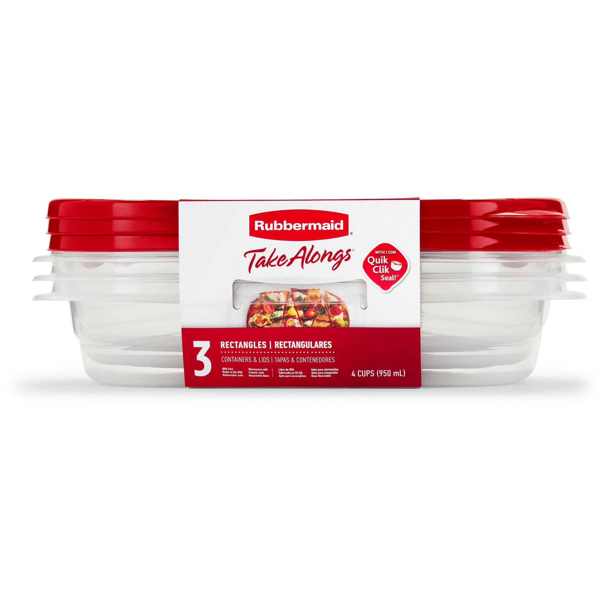 Meal Prep Container - Conjunto de 3 Recipientes Retangulares Vermelhos