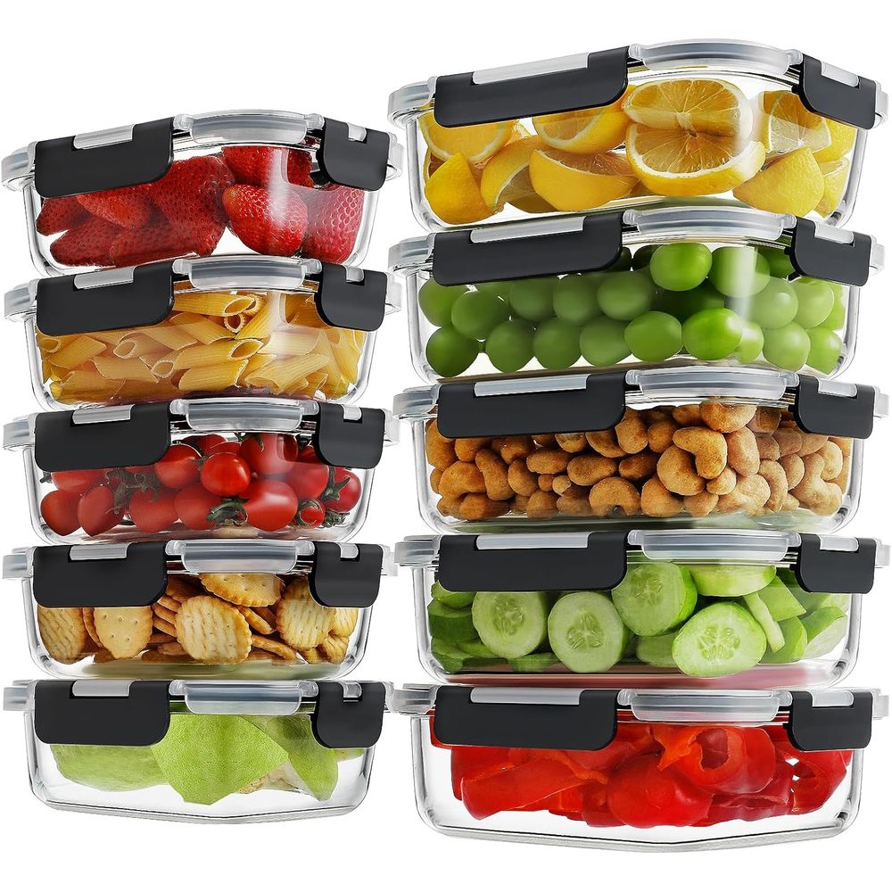 Meal Prep Glass - Conjunto de 10 Recipientes de Vidro