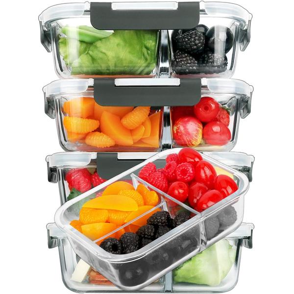 Meal Prep Gym - Conjunto de 5 Recipientes de Vidro