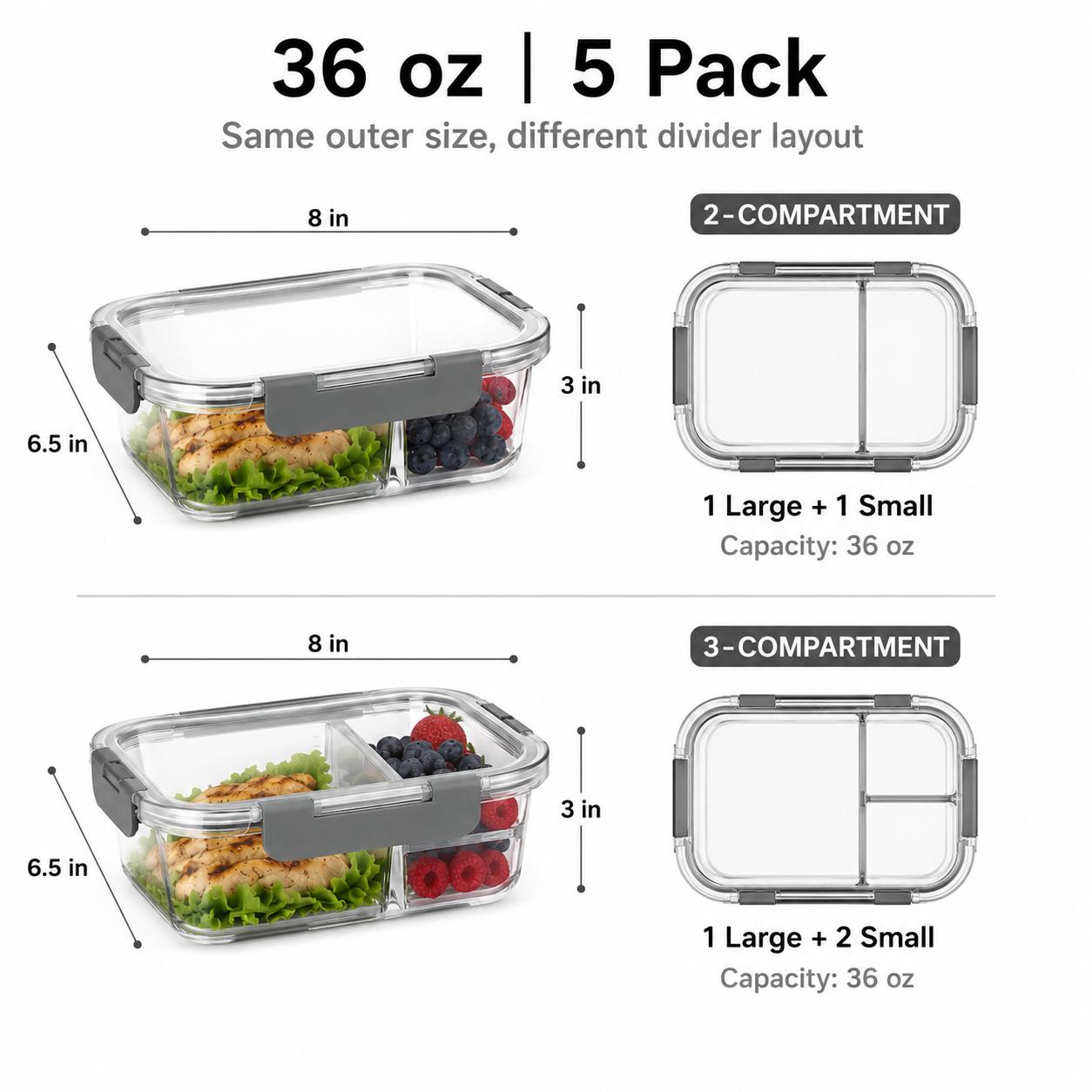 Conjunto de 5 Recipientes de V - Meal Prep Gym avaliação e preço