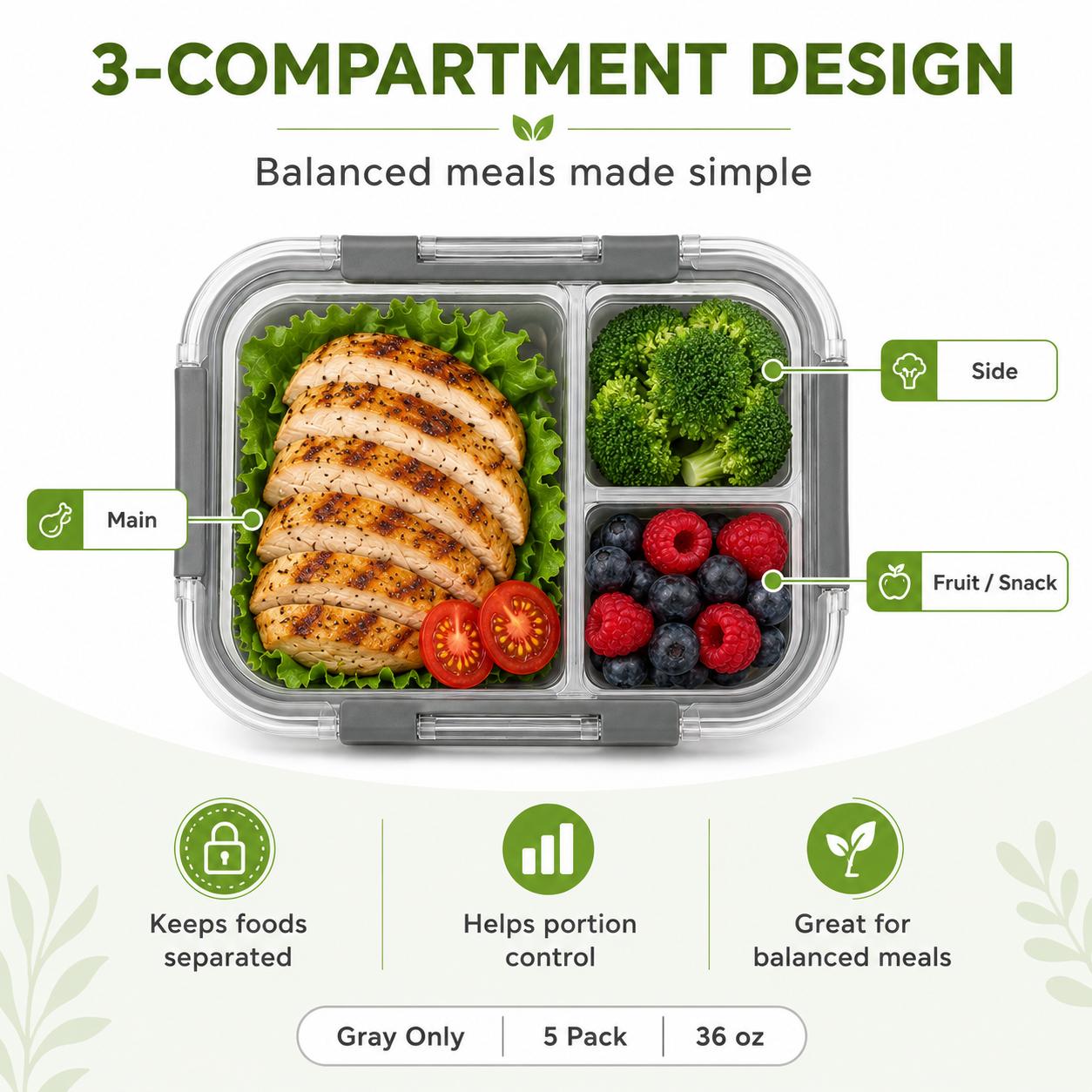 Conjunto de 5 Recipientes de V - Meal Prep Gym avaliação e preço